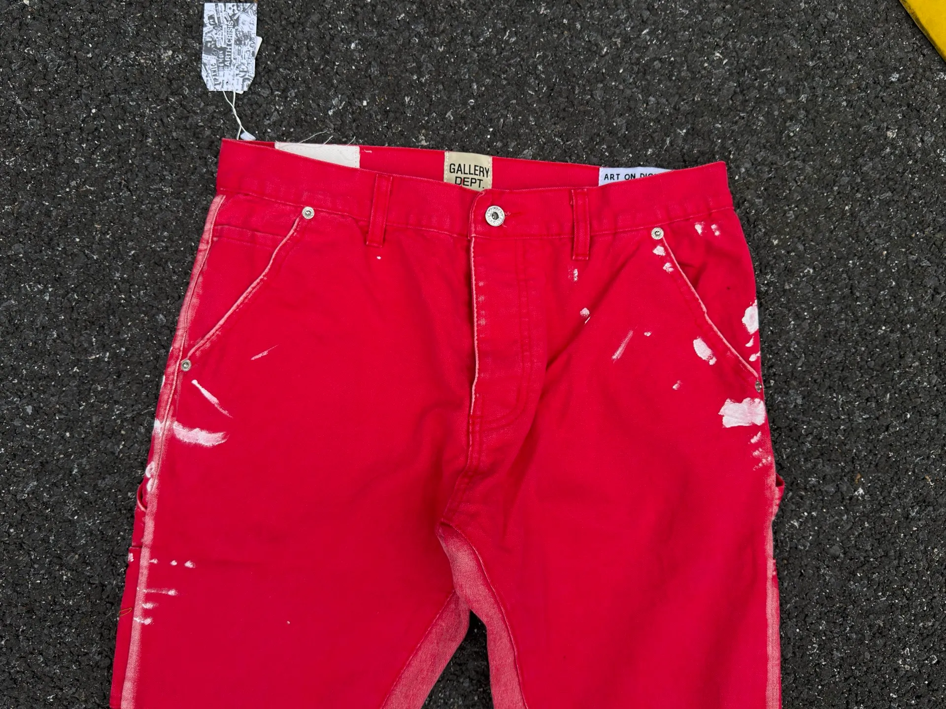 P260💰GA06 GALLERY DEPT. Spliced ​​patches, splashed ink denim flared jeans, washed, distressed, spliced ​​jeans, logging micro-flared jeans, same style for men and women Color: red Code number: 28 30 32 34 36
